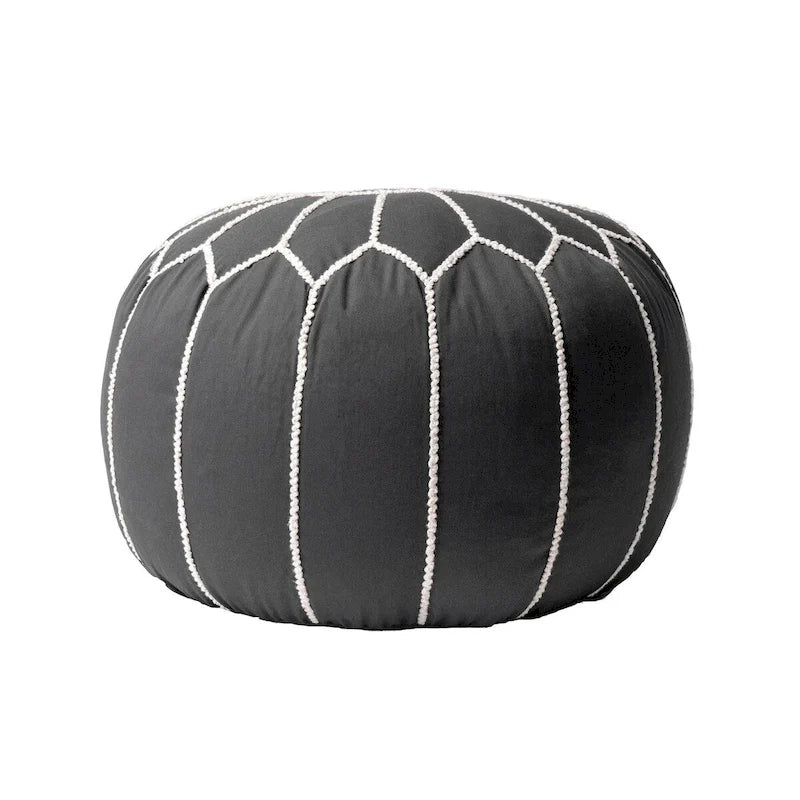 Pouf ottoman en coton de style marocain – Gris / Blanc / Bleu – Individuel