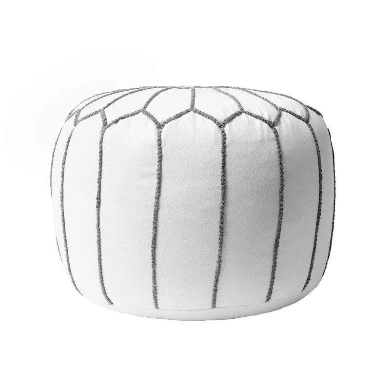 Pouf ottoman en coton de style marocain – Gris / Blanc / Bleu – Individuel
