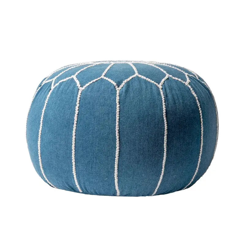 Pouf ottoman en coton de style marocain – Gris / Blanc / Bleu – Individuel