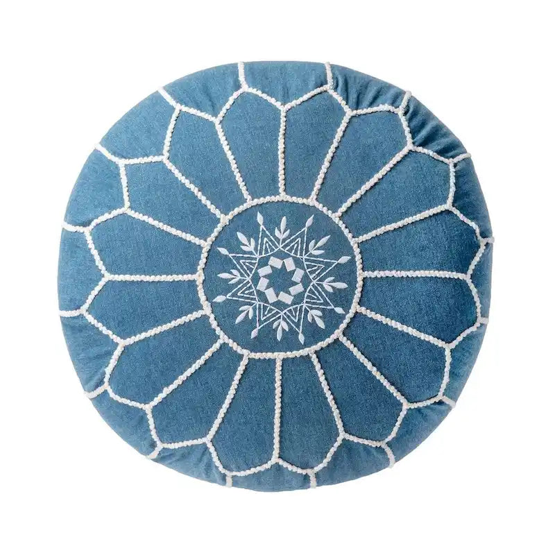 Pouf ottoman en coton de style marocain – Gris / Blanc / Bleu – Individuel