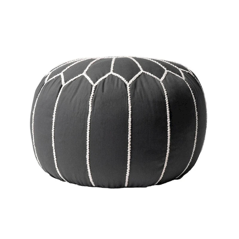 Pouf ottoman en coton de style marocain – Gris / Blanc / Bleu – Individuel