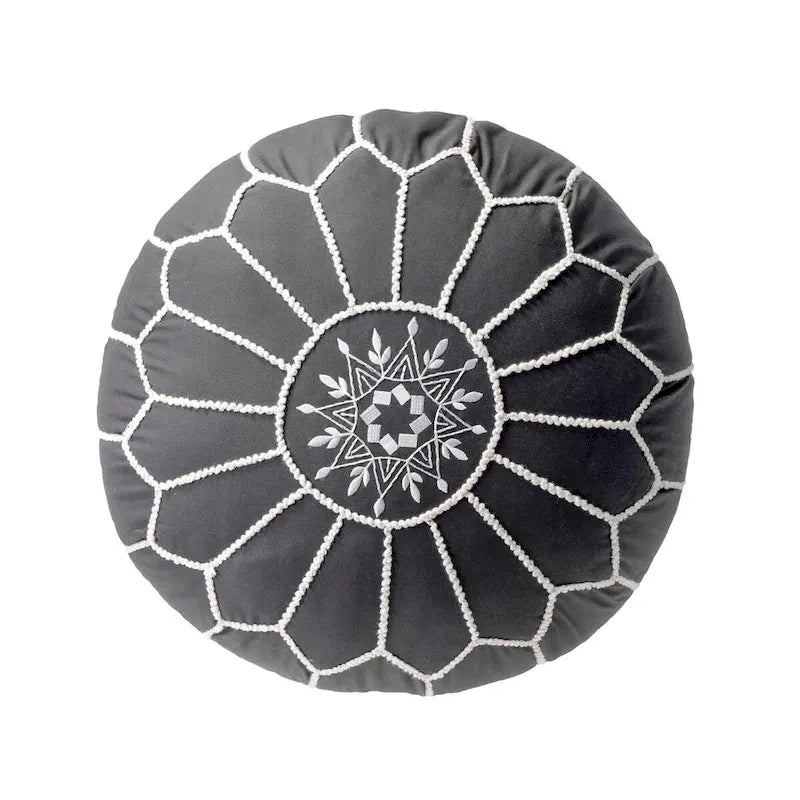 Pouf ottoman en coton de style marocain – Gris / Blanc / Bleu – Individuel