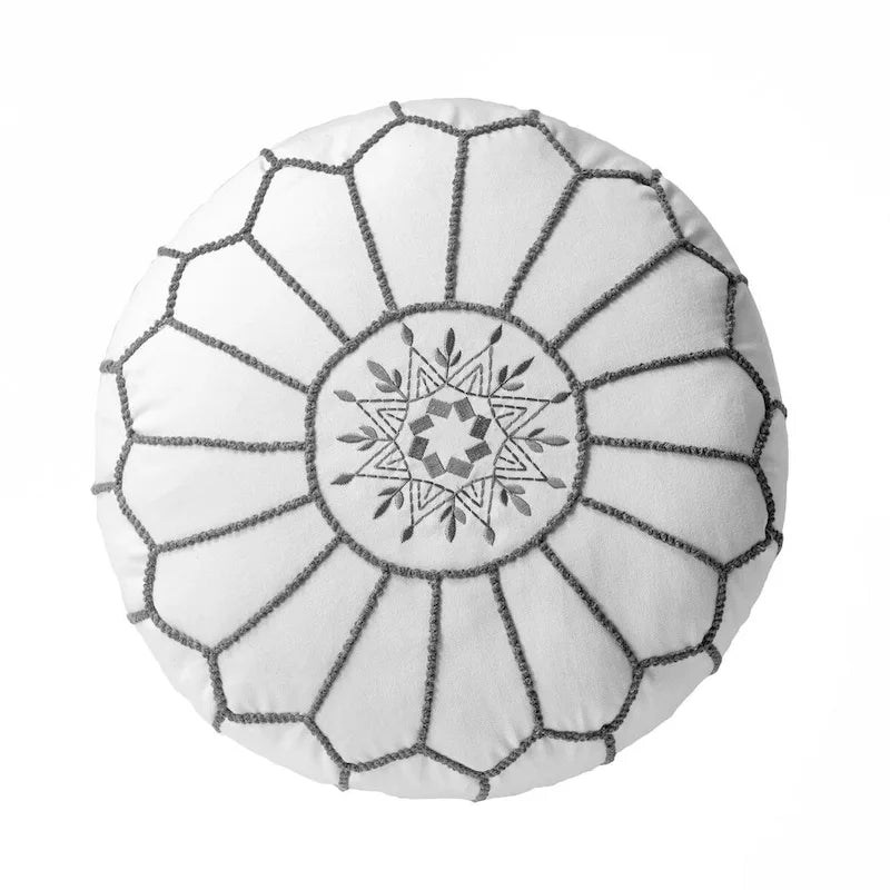 Pouf ottoman en coton de style marocain – Gris / Blanc / Bleu – Individuel