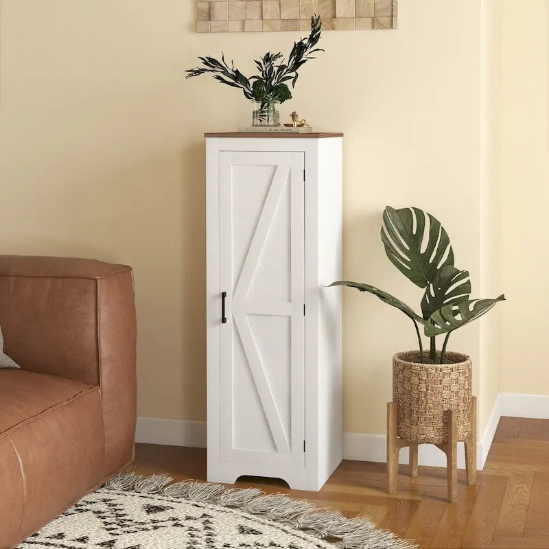 Meuble de rangement blanc à 4 niveaux de style ferme avec porte coulissante – Utilisateur unique