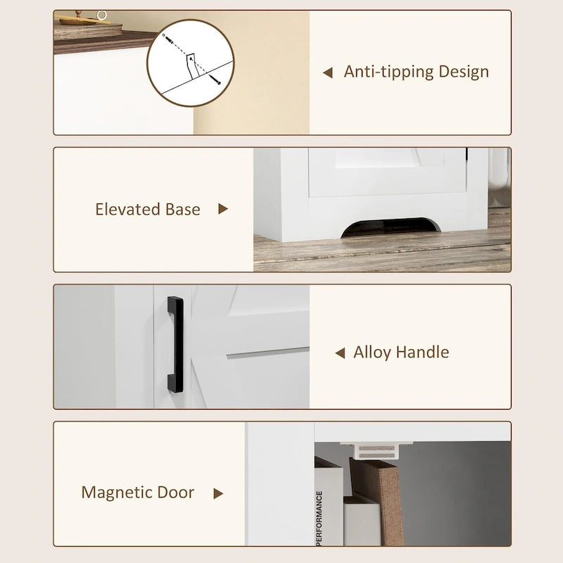 Meuble de rangement blanc à 4 niveaux de style ferme avec porte coulissante – Utilisateur unique