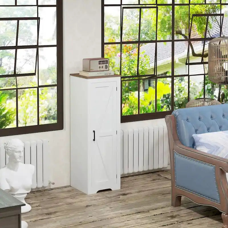 Meuble de rangement blanc à 4 niveaux de style ferme avec porte coulissante – Utilisateur unique