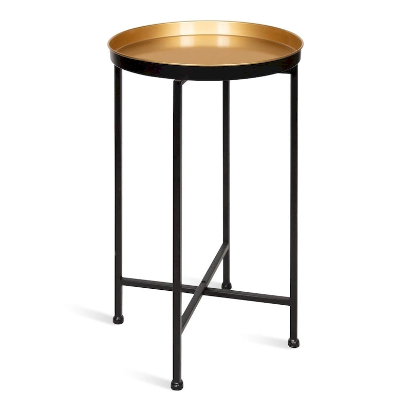 Table d'appoint pliante ronde en métal blanc / doré / miroir / gris – Une pièce