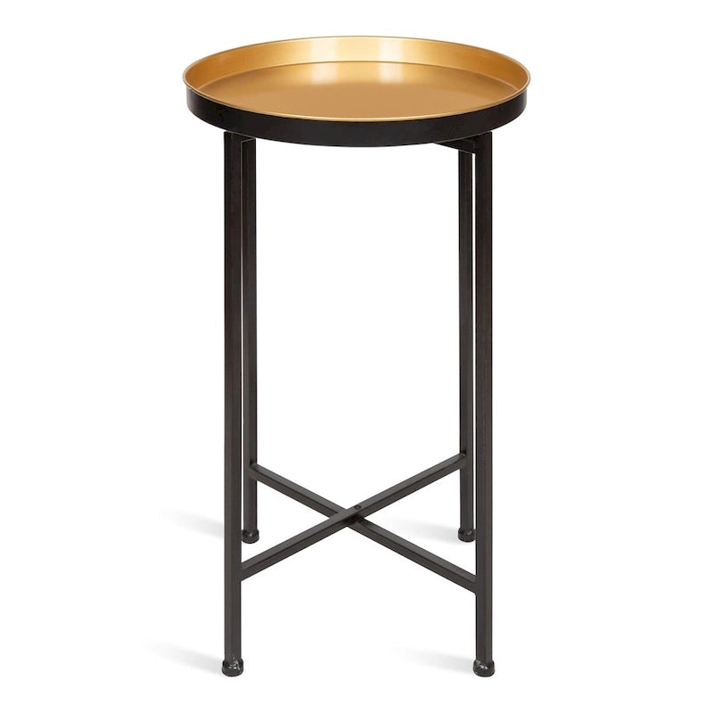 Table d'appoint pliante ronde en métal blanc / doré / miroir / gris – Une pièce