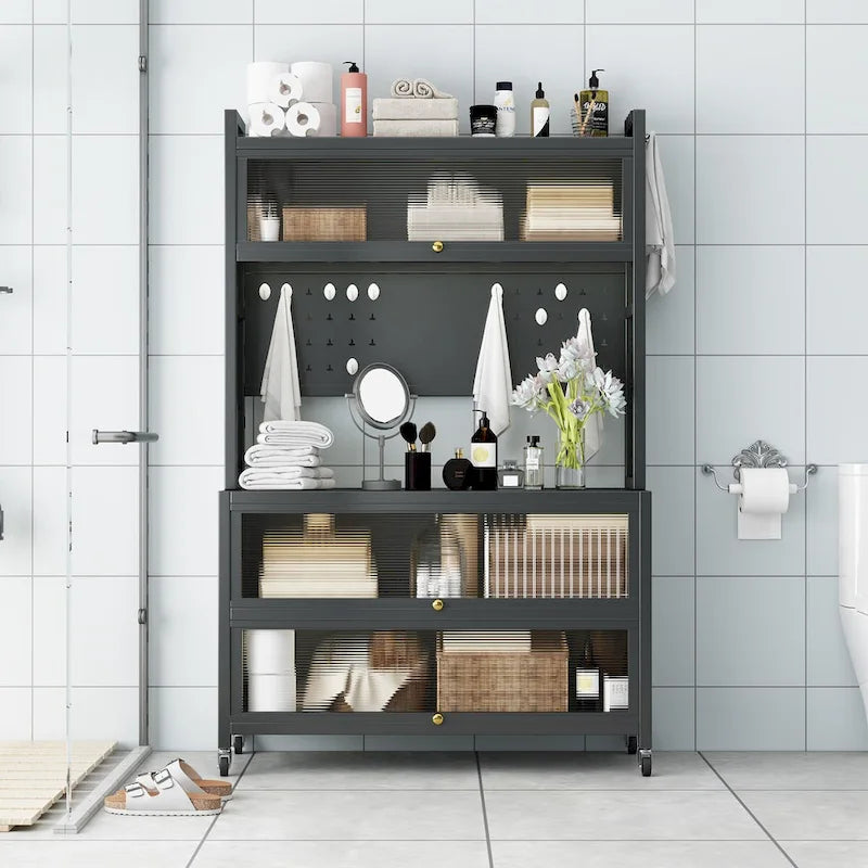 Meuble de Rangement de Cuisine Roulant Gris, Double Porte, Utilisation Individuelle