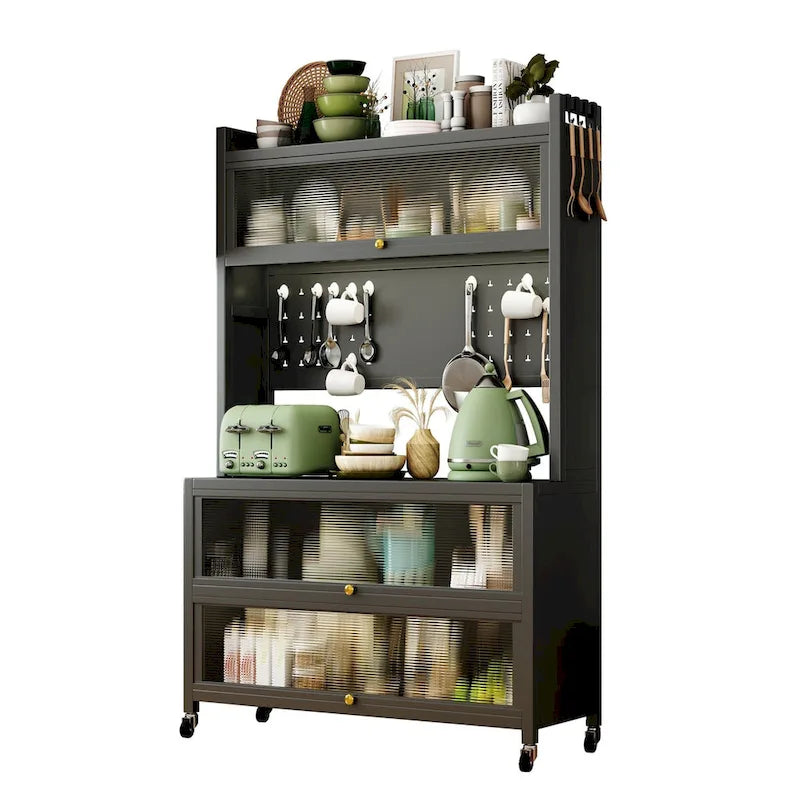Meuble de Rangement de Cuisine Roulant Gris, Double Porte, Utilisation Individuelle