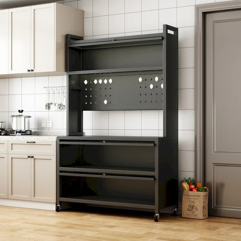 Meuble de Rangement de Cuisine Roulant Gris, Double Porte, Utilisation Individuelle