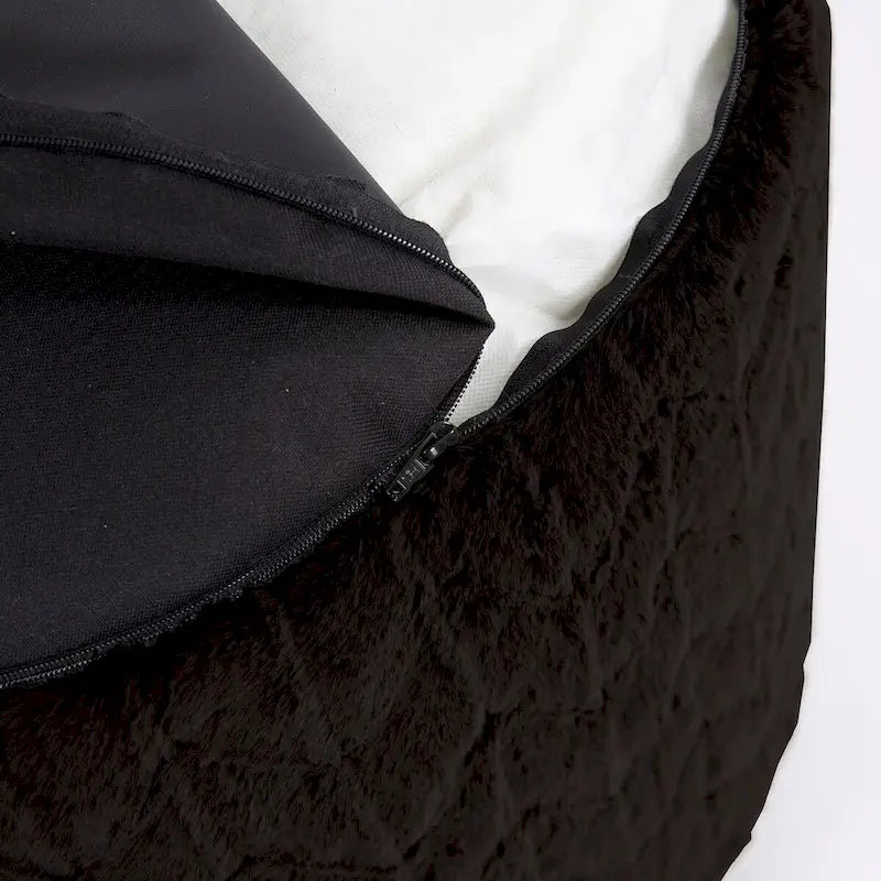 Pouf ottoman simple en fausse fourrure Angora Ebony
