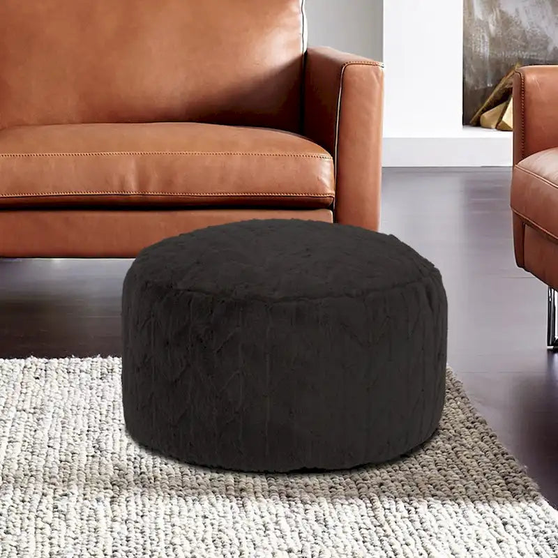 Pouf ottoman simple en fausse fourrure Angora Ebony