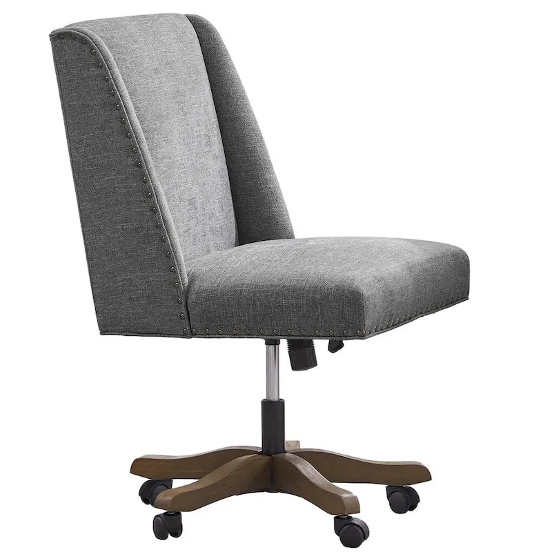 Chaise de bureau pivotante mi-dossier en lin gris / beige / vert avec roulettes – Pour 1 personne