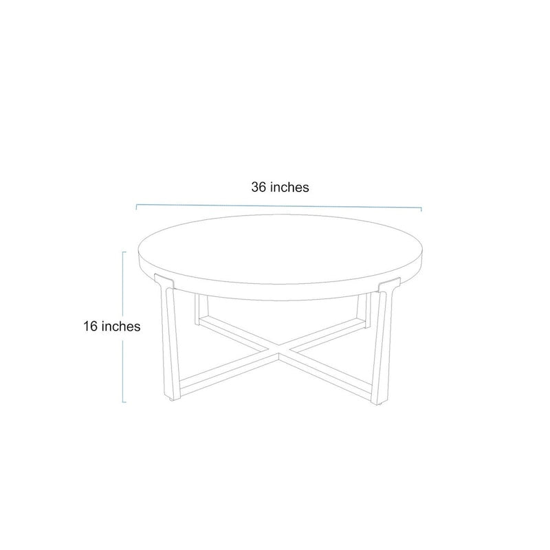 Table basse ronde en bois naturel et or antique avec base en X en métal – Une seule