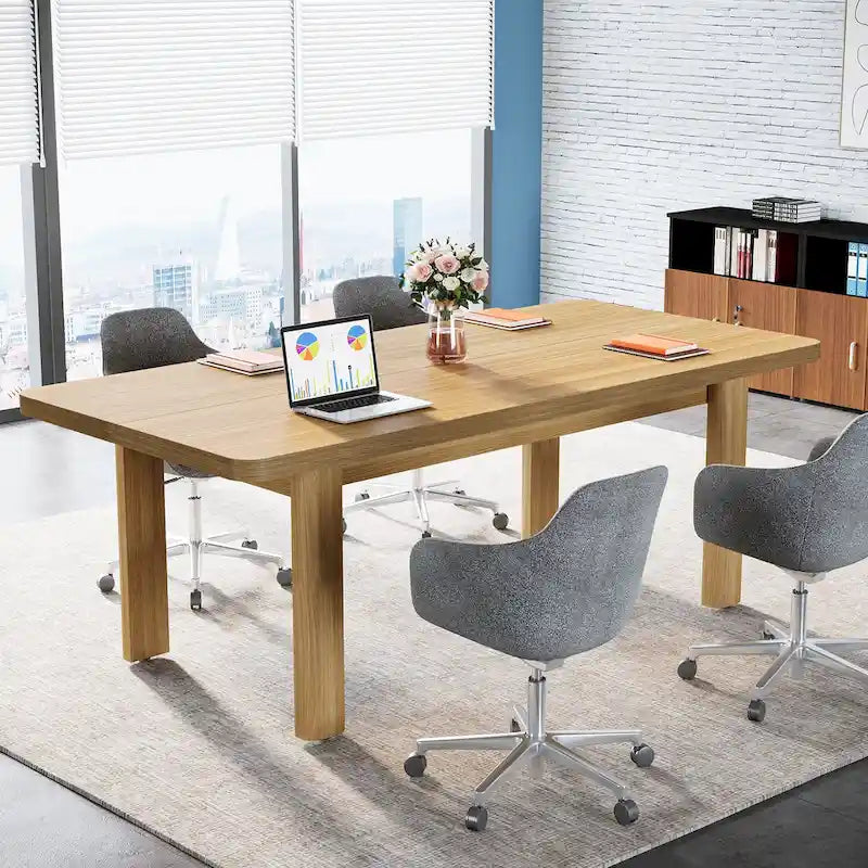 Bureau d'ordinateur marron avec 2 tiroirs, pieds en U, pour 1 personne