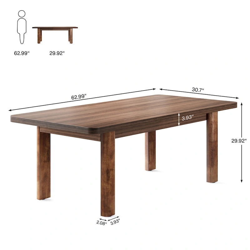 Bureau d'ordinateur marron avec 2 tiroirs, pieds en U, pour 1 personne