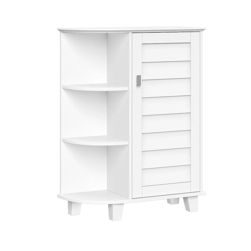 Armoire de Rangement au Sol à Une Porte avec Étagères Latérales – Blanc, MDF Peint, Pour 1 Ménage