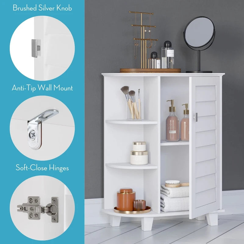 Armoire de Rangement au Sol à Une Porte avec Étagères Latérales – Blanc, MDF Peint, Pour 1 Ménage