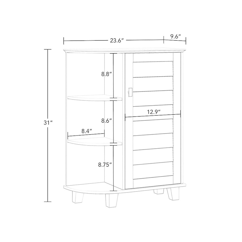 Armoire de Rangement au Sol à Une Porte avec Étagères Latérales – Blanc, MDF Peint, Pour 1 Ménage