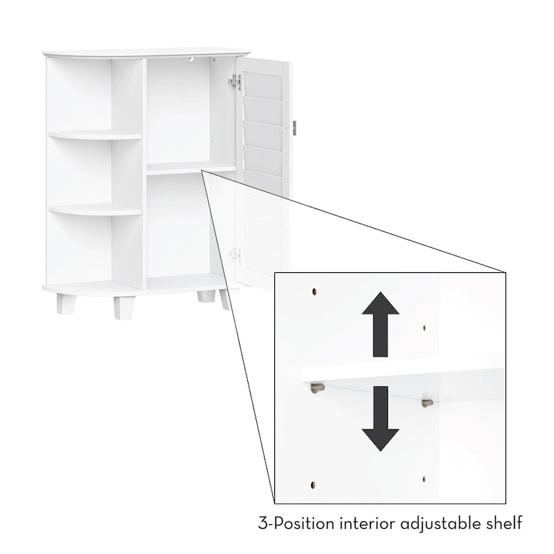 Armoire de Rangement au Sol à Une Porte avec Étagères Latérales – Blanc, MDF Peint, Pour 1 Ménage