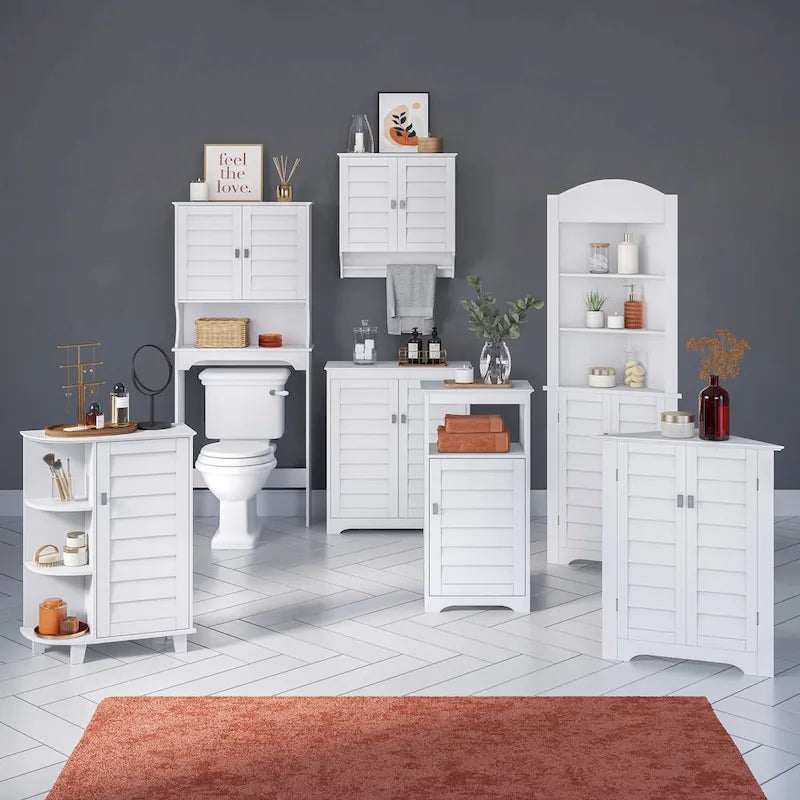 Armoire de Rangement au Sol à Une Porte avec Étagères Latérales – Blanc, MDF Peint, Pour 1 Ménage
