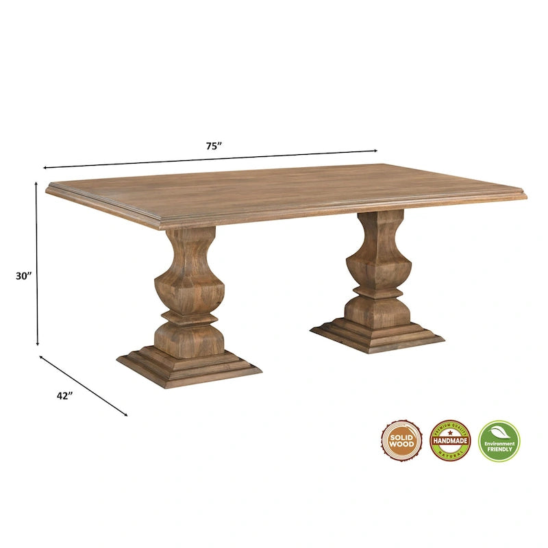 Table à manger double pied en manguier massif naturel – 6 à 8 places (75W / 96W)